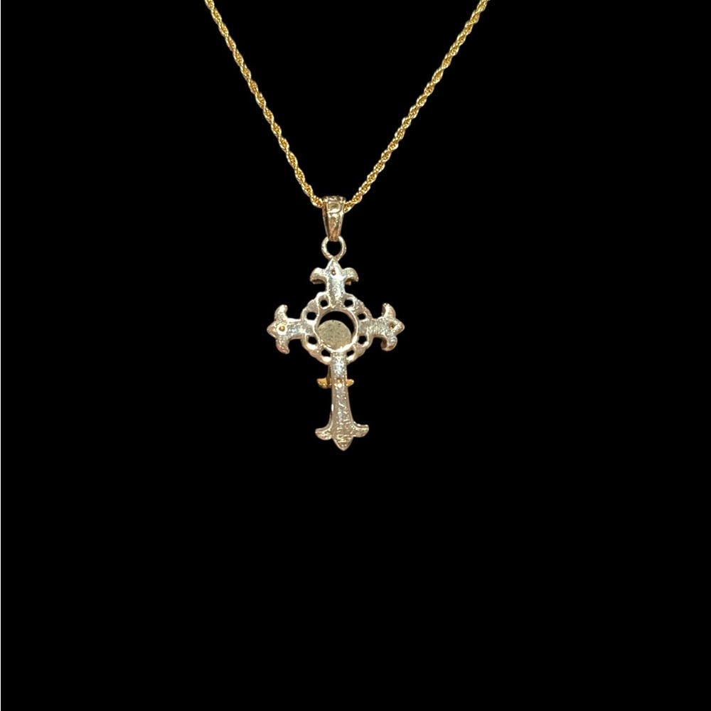 Gold and Silver Cross Pendant Necklace - Picture 3 of 7